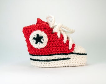 Scarpette Neonato Stile Converse Fatte a Mano all'Uncinetto ed in Cotone! Diverse Misure e Colori! - SU ORDINAZIONE -