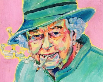 Liz es Day Off - Fine Art Print in mehreren Größen aus Original Portrait Art von Queen Elizabeth