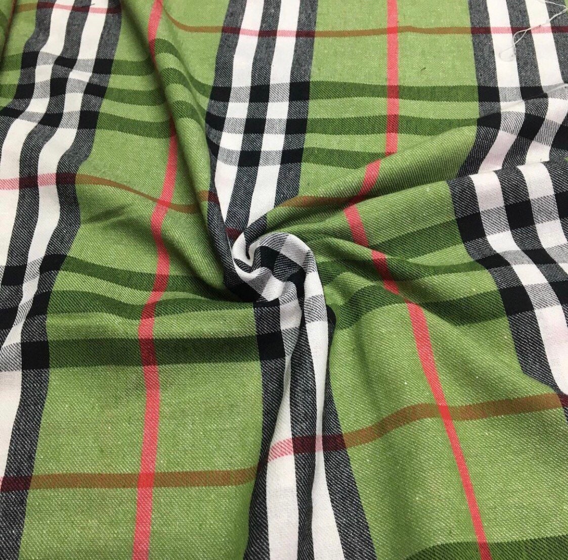 Green Tartan Cotton Fabric Plaid Cotton Fabric Etsy