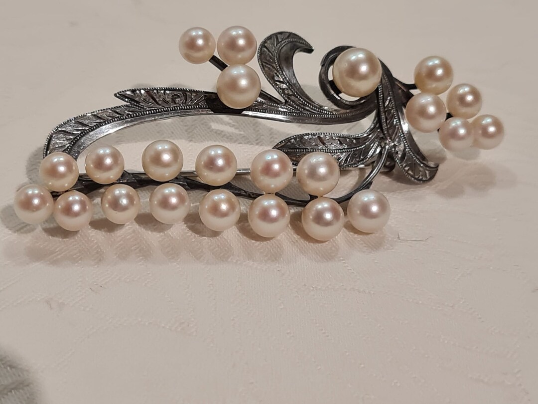 Broche Ancienne En Argent Massif 850‰ Avec Perle - Bijou Vintage Argent