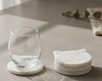 Marble Cat Coasters Set | Handmade Indian Home Decor