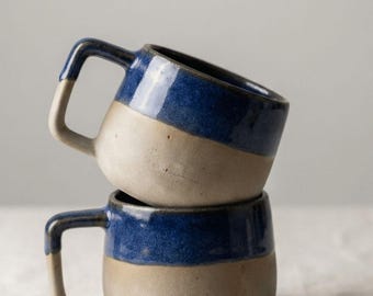 Handmade Ceramic Mugs Set | Blue Glaze Stoneware Cups (Set of 2)