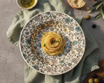 Handcrafted Floral Ceramic Pasta Bowl | Botanical Serving Bowl | Artisan Tableware | Handmade Kitchen Gift