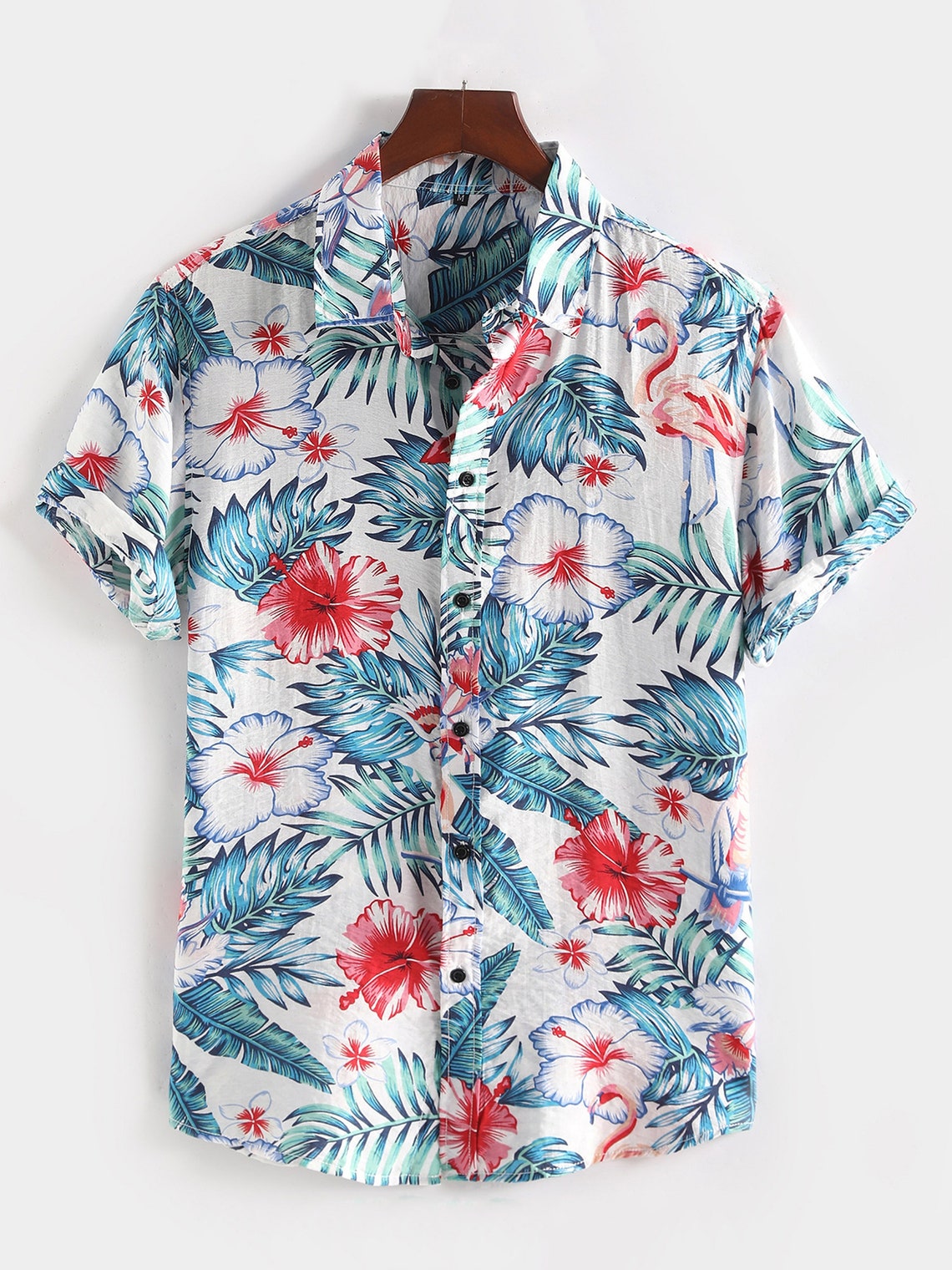 Men's Tropical Floral Leaf Print Button Up Hawaiian Shirt | Etsy