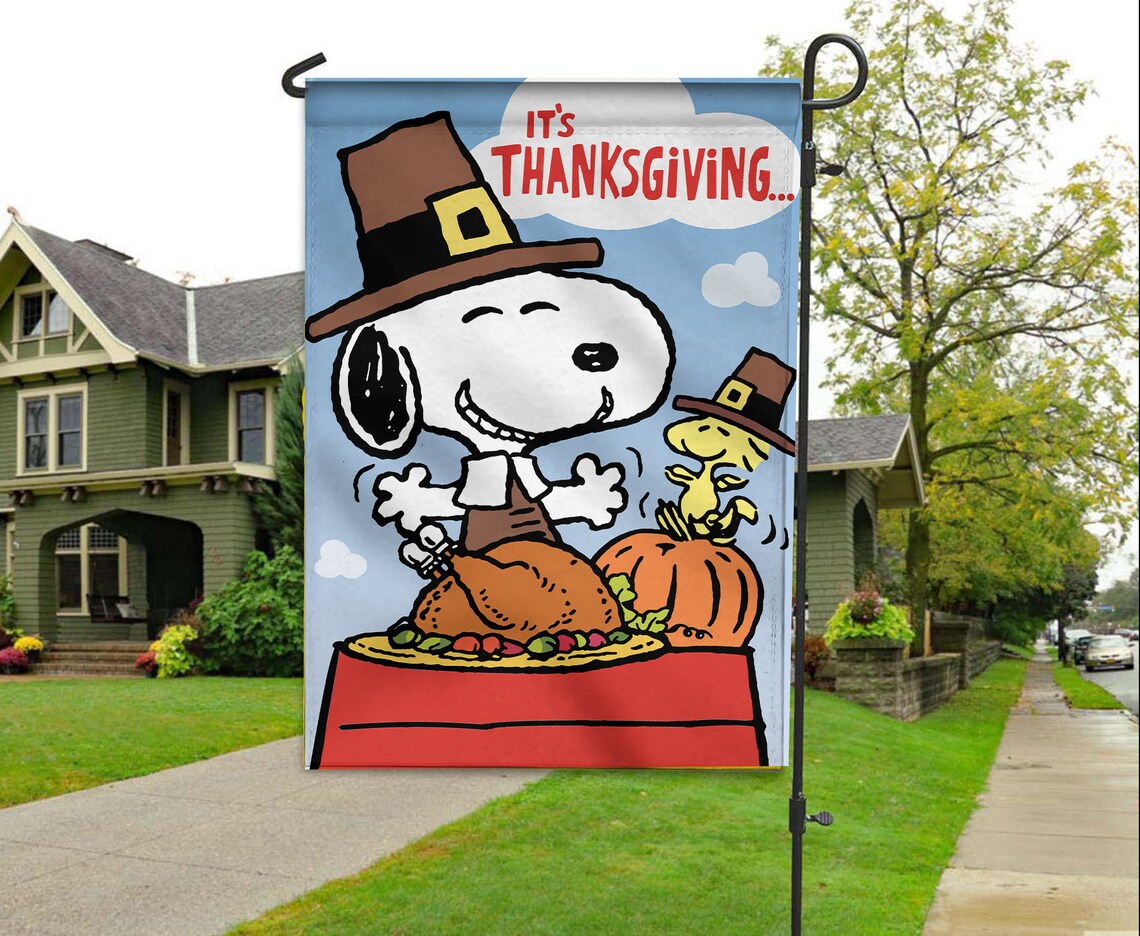 Snoopy Brown Happy Thanksgiving Flag Garden Flag peace flag Etsy