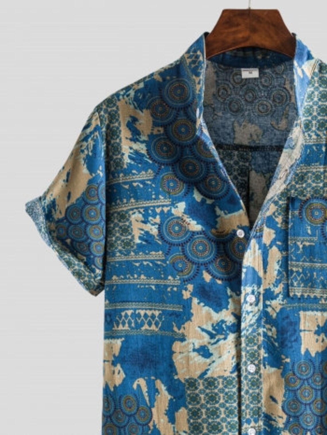 Men's Ethnic Printed Cotton And Linen Hawaiian Shirt Etsy