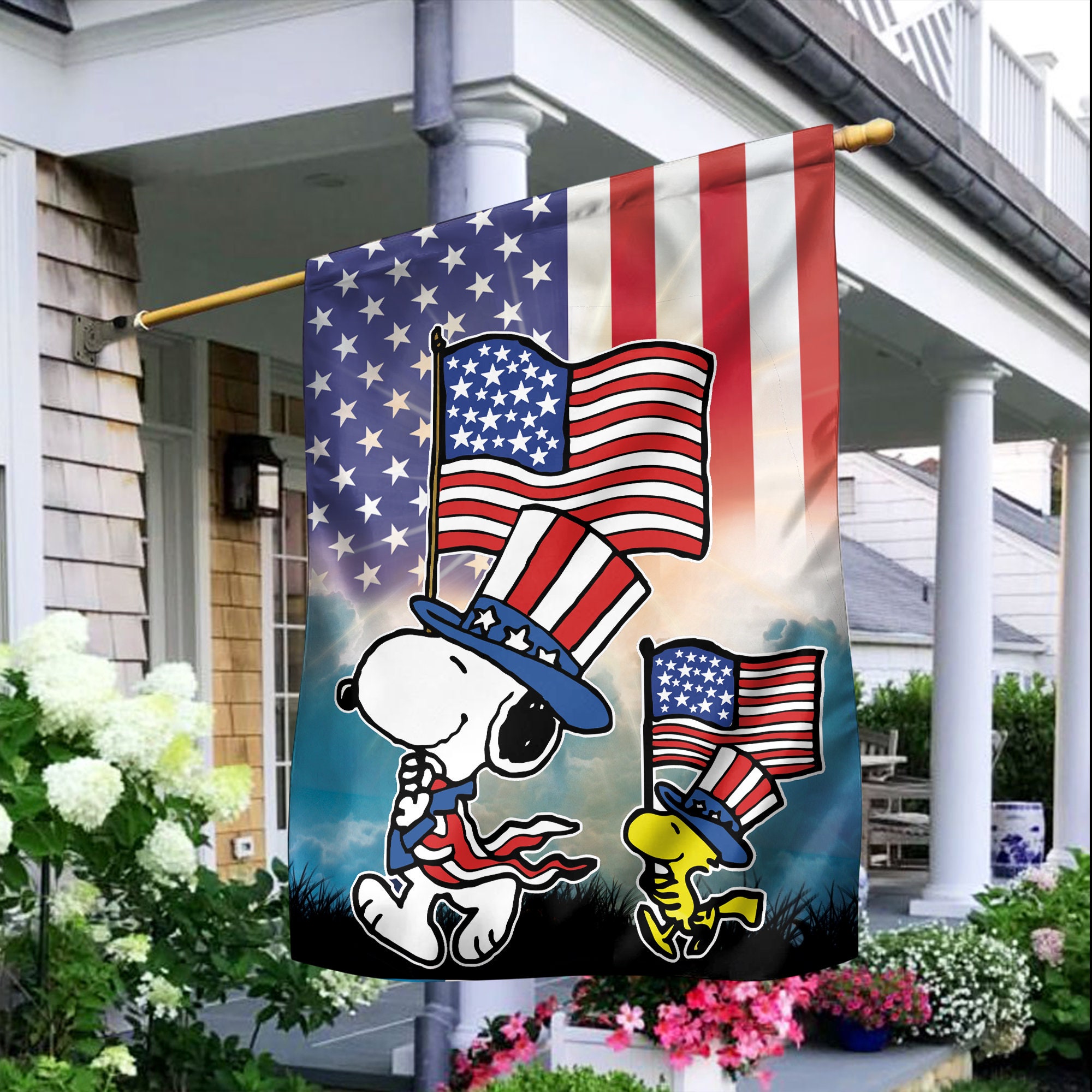 Snoopy y Woodstock banderas patrióticas bandera del jardín | Etsy