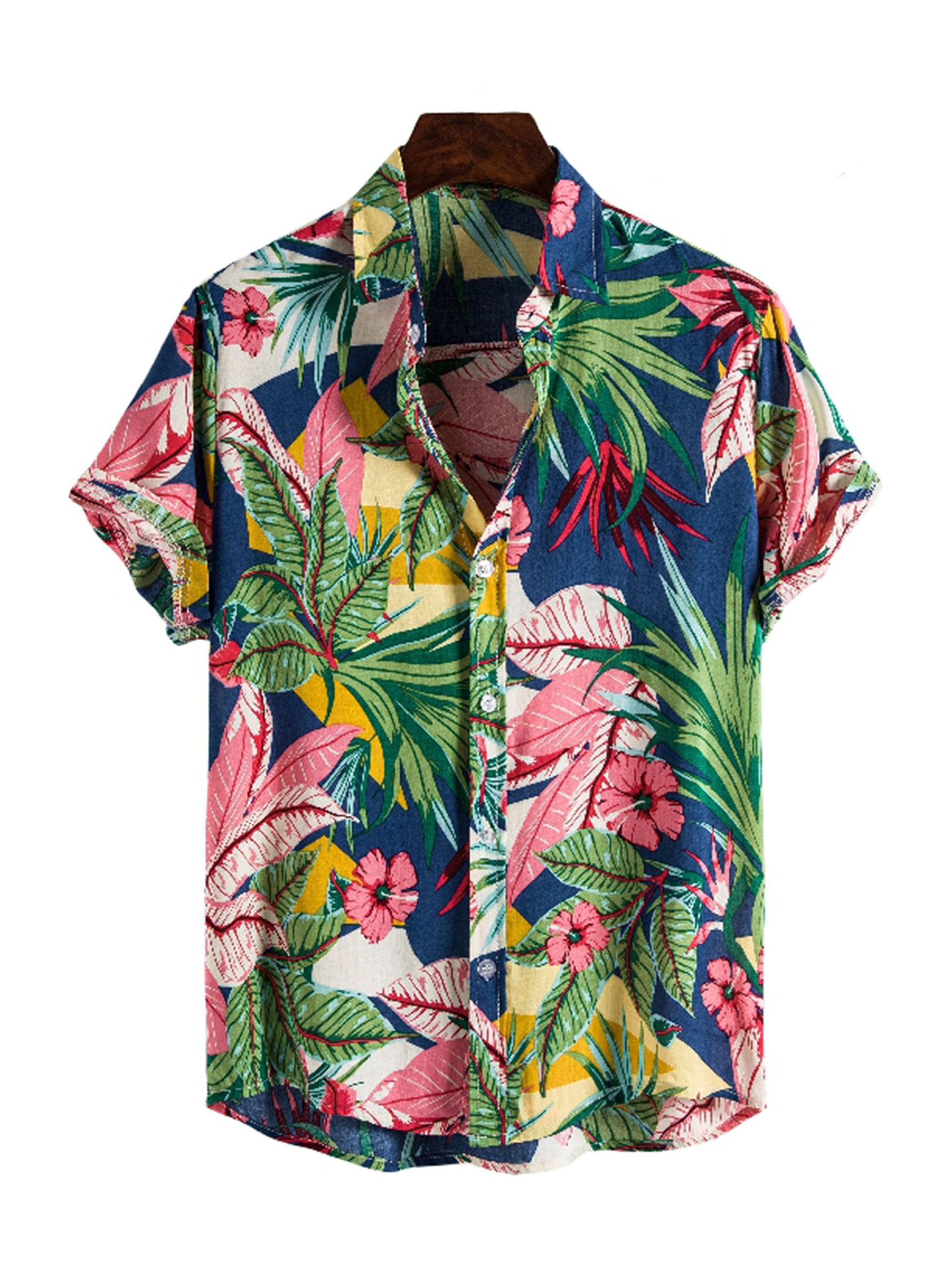 Men's Retro Tropical Floral Print Button Up Hawaiian Shirt | Etsy