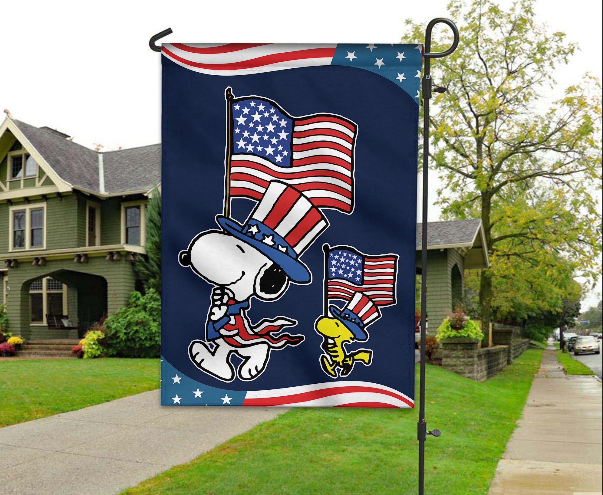 Snoopy And Woodstock Patriotic Flags Garden Flag Peace Flag Etsy