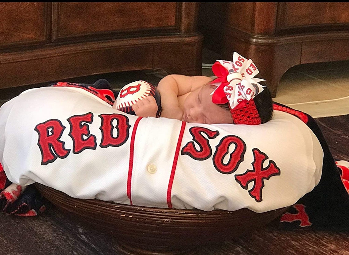 Boston Red Sox Baby Girl Boutique Bow Crocheted Headband Etsy