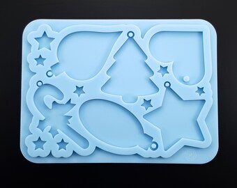 Silicone mold for 6 Christmas Ornaments (Set #1)