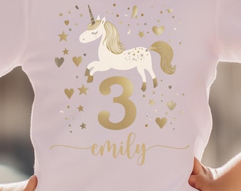 Camiseta de unicornio para 3.er cumpleaños | Personalizada con nombre | Niña