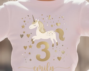 Camiseta de unicornio para 3.er cumpleaños | Personalizada con nombre | Niña