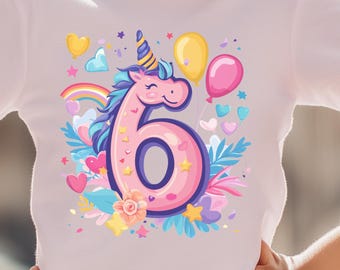 Einhorn Geburtstag T-Shirt zum 6. Geburtstag | Mädchen Geburtstagsshirt | Geschenkidee