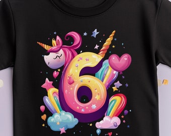 Einhorn Geburtstag T-Shirt zum 6. Geburtstag | Mädchen Geburtstagsshirt | Geschenkidee