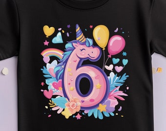 Einhorn Geburtstag T-Shirt zum 6. Geburtstag | Mädchen Geburtstagsshirt | Geschenkidee