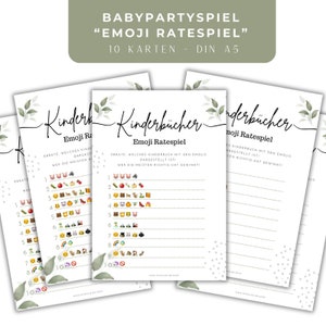Jeu de baby shower sans imprimante Emoji jeu de devinettes 5 ou 10 personnes DIN A5 cartes de devinettes jeu de baby shower idée de jeu de baby shower allemande imprimée
