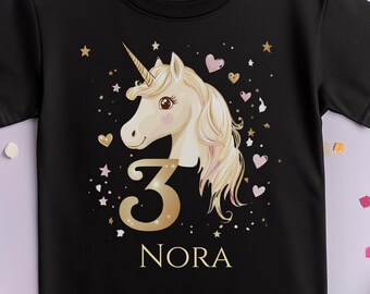 Camiseta de unicornio para 3.er cumpleaños | Personalizada con nombre | Niña