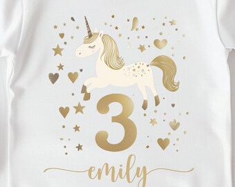 Camiseta de unicornio para 3.er cumpleaños | Personalizada con nombre | Niña