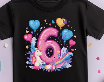 Einhorn Geburtstag T-Shirt zum 6. Geburtstag | Mädchen Geburtstagsshirt | Geschenkidee