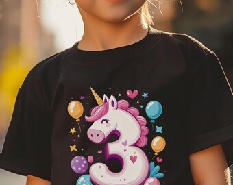 Camiseta de unicornio para tu tercer cumpleaños | Camiseta de cumpleaños para niña | Idea de regalo