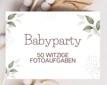 Baby shower game Creative photo tasks in German to print out - 50 funny photo ideas for a fun baby shower with beautiful memories