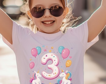 Camiseta de unicornio para tu tercer cumpleaños | Camiseta de cumpleaños para niña | Idea de regalo