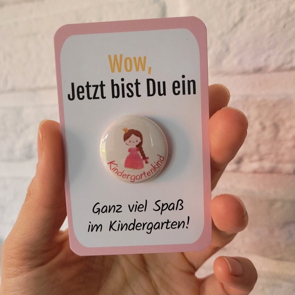 Kindergartenkind Button "Prinzessin" OHNE Nadel mit süßem Kärtchen für stolze Kita Kinder - Geschenk für den perfekten Kindergartenstart