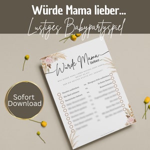Baby shower game Would Mom Rather Guessing game Baby party game German Baby shower game PDF Baby party game print Baby shower gift Boho