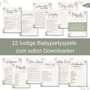 Lustige Babyparty Spiele Set zum Ausdrucken Grün Lustige Spielidee für die perfekte Babyshower Vorlage zum Sofort Download