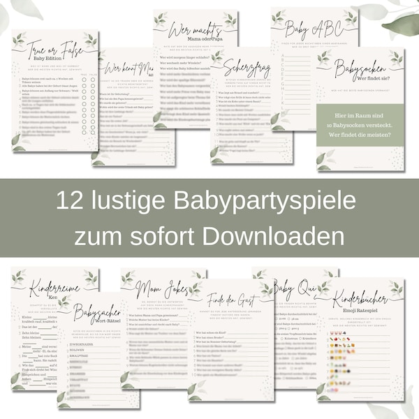 Lustige Babyparty Spiele Set zum Ausdrucken Grün Lustige Spielidee für die perfekte Babyshower Vorlage zum Sofort Download