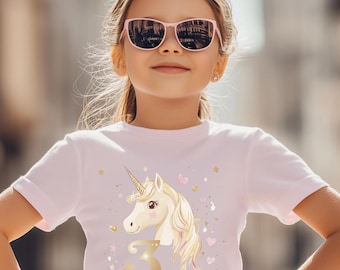 Camiseta de unicornio para 3.er cumpleaños | Personalizada con nombre | Niña