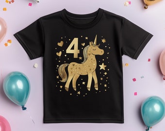 Einhorn Shirt zum 4. Geburtstag für Mädchen | Geburtstagsshirt personalisiert mit Name