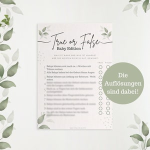 Babyparty Spiele auf Deutsch zum Ausdrucken - True or False - Lustige Spielidee für die perfekte Babyshower