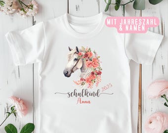 Paardenmeisje Schoolkind 2026 Shirt met Bloemen – Gepersonaliseerd T-shirt voor groep 1