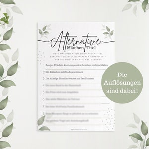 Babyparty Spiele auf Deutsch zum Ausdrucken - Alternative Märchen-Titel - Lustige Spielidee für die perfekte Babyshower - Vorlage Download