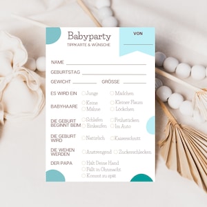 Babyparty Tippkarte Ausdrucken Babyparty Spiel Deutsche Wünsche für das Baby Druckvorlage Babyshower Spiel Deutsch Babypartyspiel Idee Junge