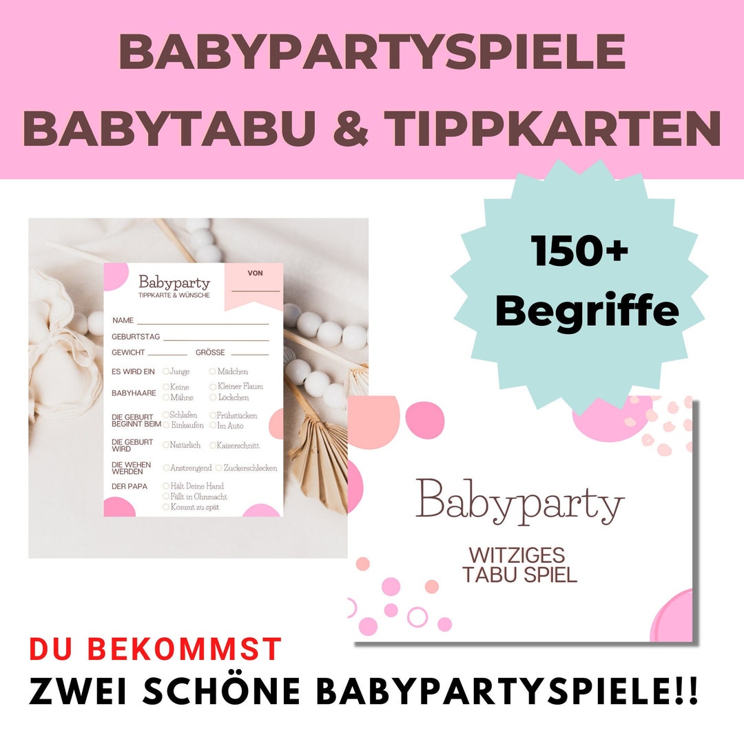 2 Babypartyspiele Tabu Und Tippkarten Zum Ausdrucken Das XXL Große Baby