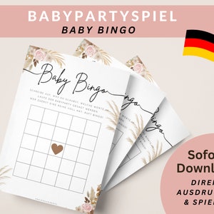 Game Baby Shower Bingo Baby Shower Game German Print Game Baby Shower Gift Baby Shower Game Idea Baby Shower Baby Bingo Template PDF Boho
