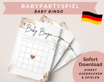 Baby Shower Bingo Game – Printable Baby Shower Bingo Template (German), Boho Design