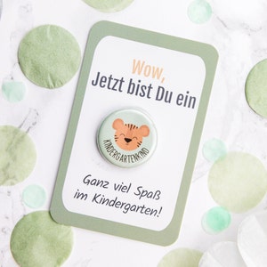Cadeau enfant maternelle - bouton "Tigre" avec jolie carte SANS AIGUILLE - cadeau pour une rentrée parfaite à la maternelle pour les enfants de la garderie et de la crèche