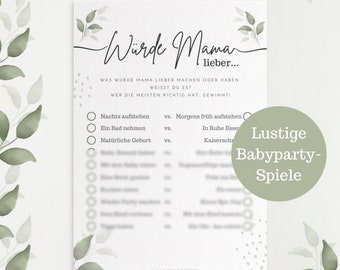 Printable baby shower game in German "Would you like mommy" - Funny baby shower games for the perfect baby shower - Template for download