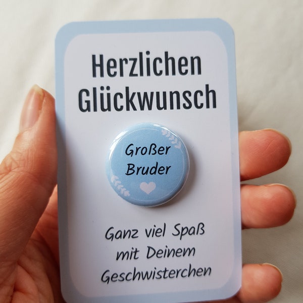 Button mit Karte - Geschwister Geschenk "Großer Bruder" zur Schwangerschaft, Weihnachten, Geburt oder Geburtstag für Baby & Kinder