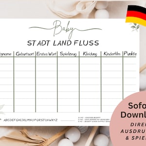 Babyshower Spiel Baby Stadt Land Fluss Babypartyspiel Deutsch Ausdrucken Spiel Babyshower Geschenk Babyparty Spielidee Babyparty Vorlage PDF