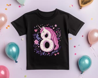 Einhorn Geburtstag T-Shirt zum 8. Geburtstag | Mädchen Geburtstagsshirt | Geschenkidee
