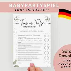 Spiel Babyparty True or False Babypartyspiel Deutsch Spiel Babyparty Geschenk Babyshower Spiel Idee Babyparty Ratekarten Quiz Ausdrucken PDF