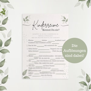 Baby shower game Nursery rhymes game Baby party gift idea Baby party game German Baby party game Changing table game Baby shower game idea PDF