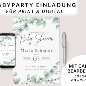 Babyparty Einladung Deutsch Digitale Einladung Babyparty Geschenk Idee Babyshower Einladung Digital und Postkarte selber bearbeiten in Canva
