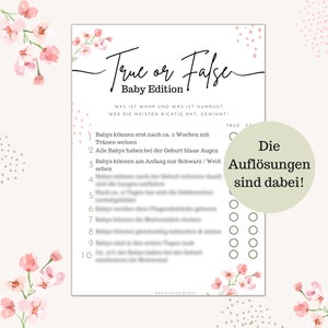Babyshower Spiel DeutschTrue or False Babypartyspiel Ausdrucken Spiel Babyparty Geschenk Babyshower Spiel Idee Babyparty Ratekarten Quiz PDF