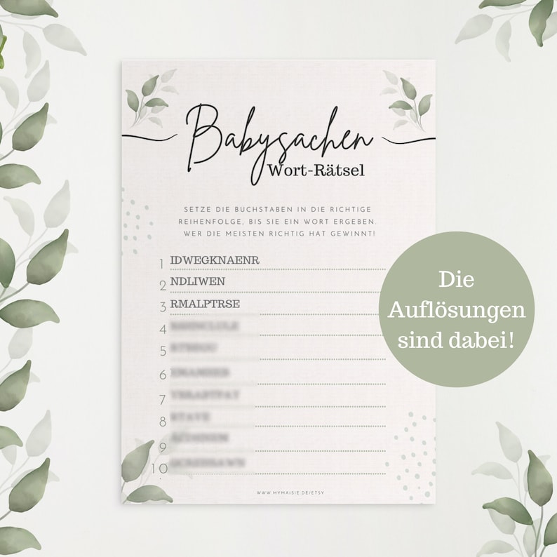 Word Scramble - Wort Rätsel babysachen - Babyparty Spiele, die auf keiner Babyshower fehlen dürfen!